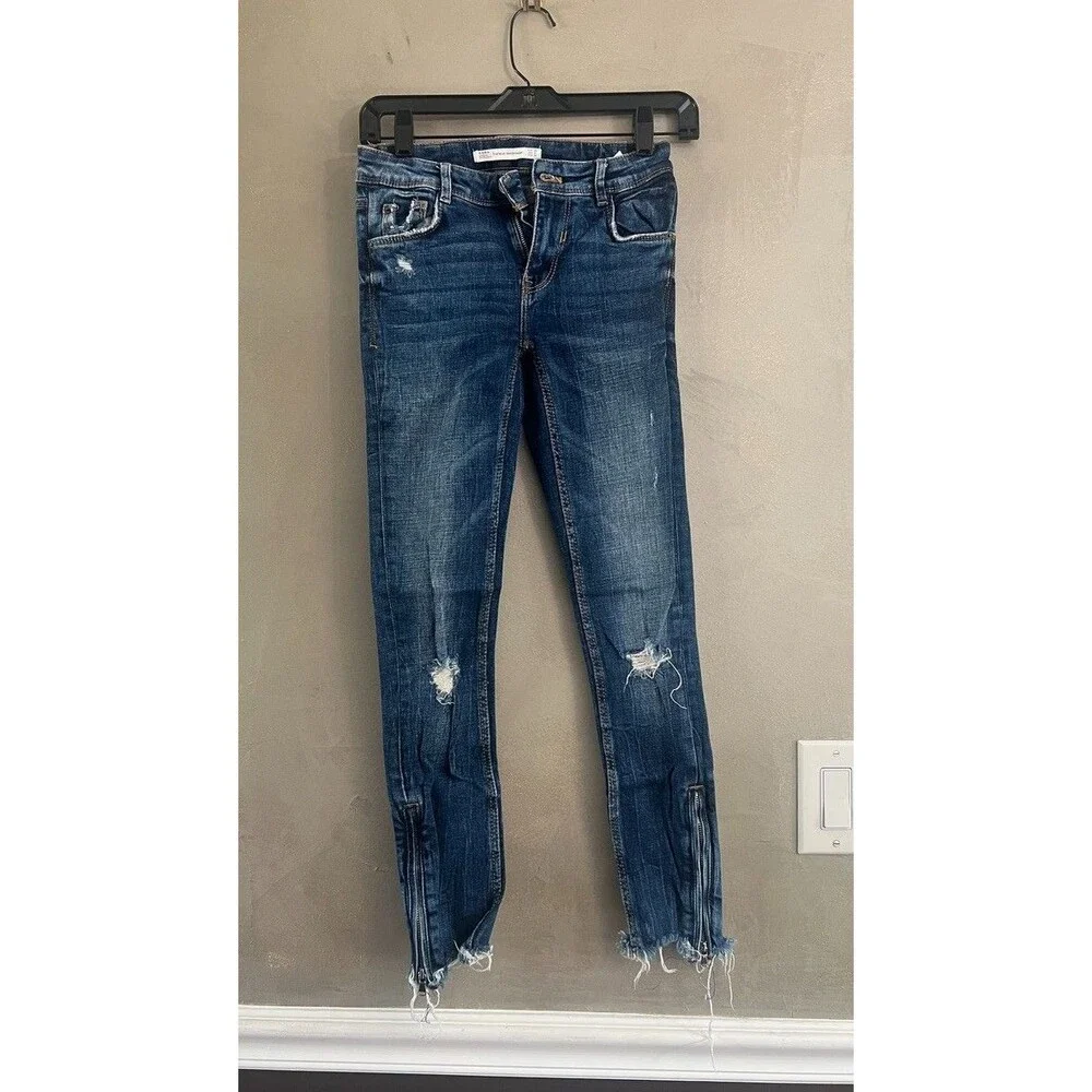 ZARA Trafaluc Denim Skinny High Rise Jeans Side Zipper Size 0